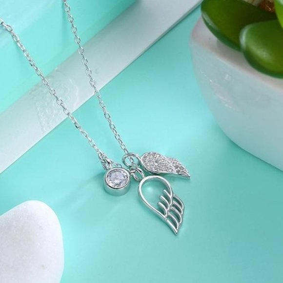 .925 Sterling Silver and CZ - Angel Wings Necklace - Picture 4 of 5